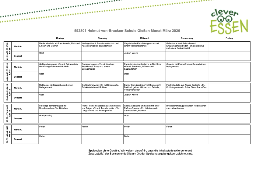 Speiseplan März