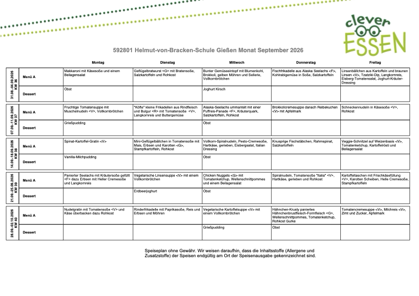Speiseplan September